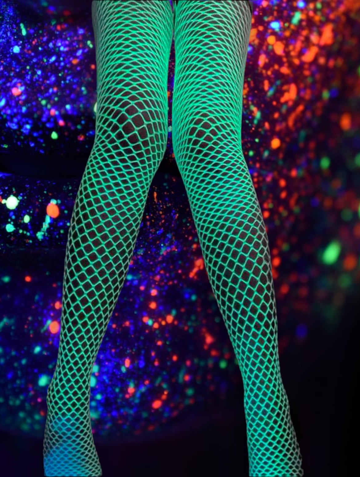 Glow in the dark white fishnet tights