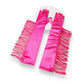 hot pink satin tassel side fringe gloves