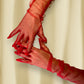 Long red mesh gloves, Elbow length gloves for women, Sheer red gloves