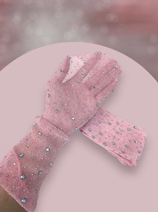 Rhinestone Glitter Arm Sleeves- Pink