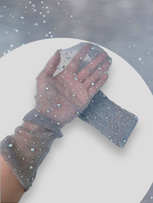 Rhinestone Glitter Arm Sleeves- Grey