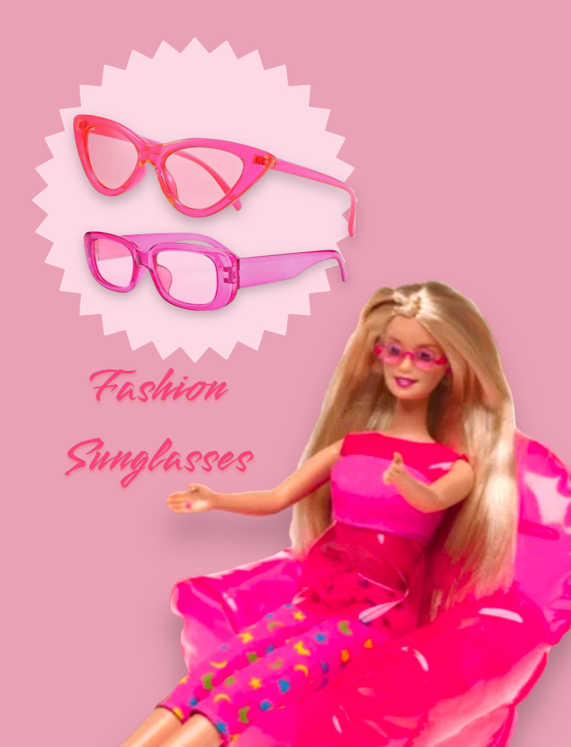 Hot pink plastic square fashion sunglasses. Nostalgic sunglasses.