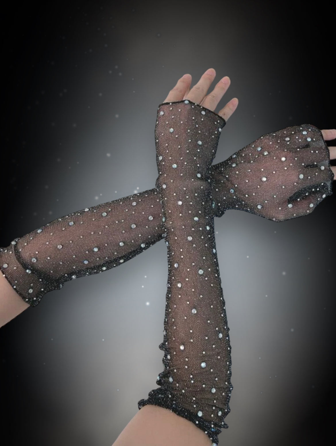 Rhinestone Glitter Arm Sleeves- Black