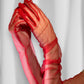 Long red mesh gloves, Elbow length gloves for women, Sheer red gloves