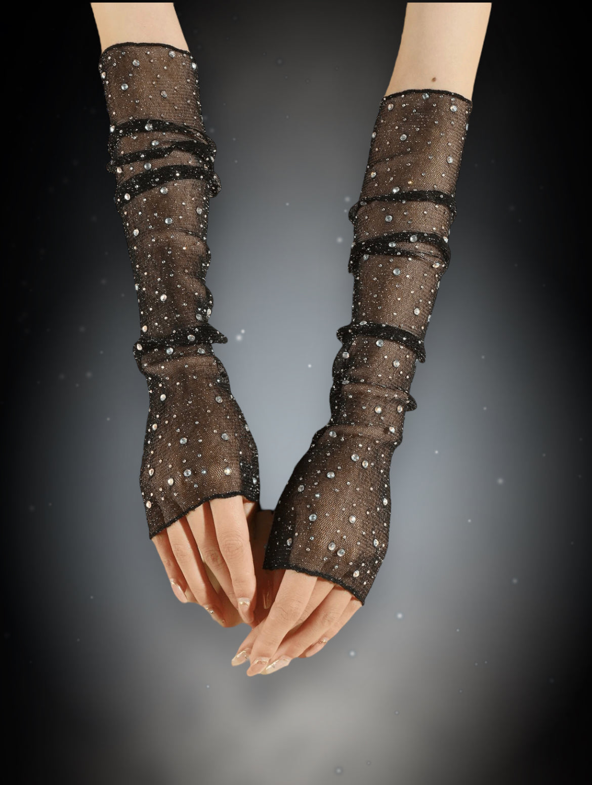 Rhinestone Glitter Arm Sleeves- Black