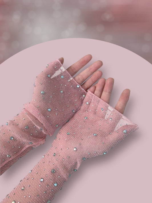 Rhinestone Glitter Arm Sleeves- Pink