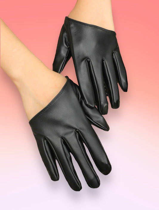 Black PU leather fashion gloves