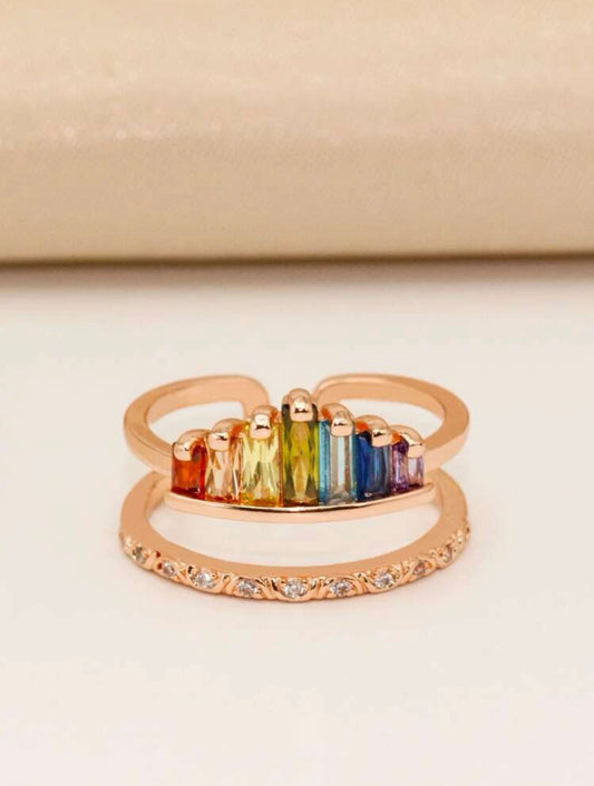 Rainbow design cuff ring