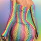Rainbow fishnet body con dress