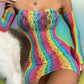 Rainbow striped fishnet bodycon dress with arm sleeves. Pride wear