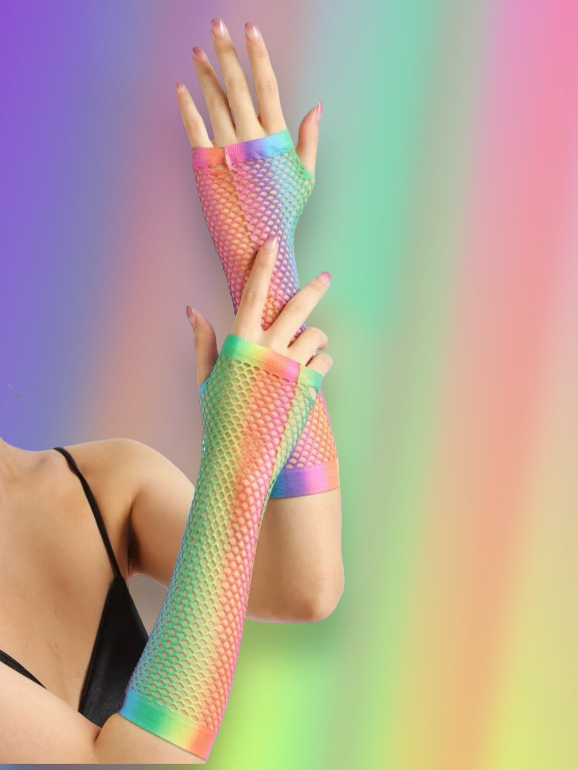 Rainbow Striped fishnet arm sleeves