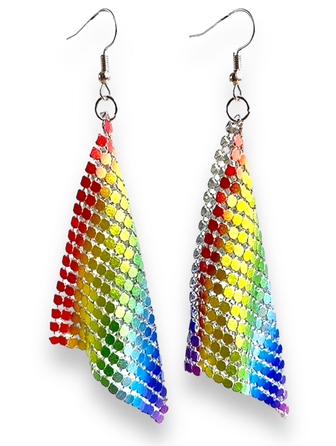 Holographic rainbow design tassel earrings