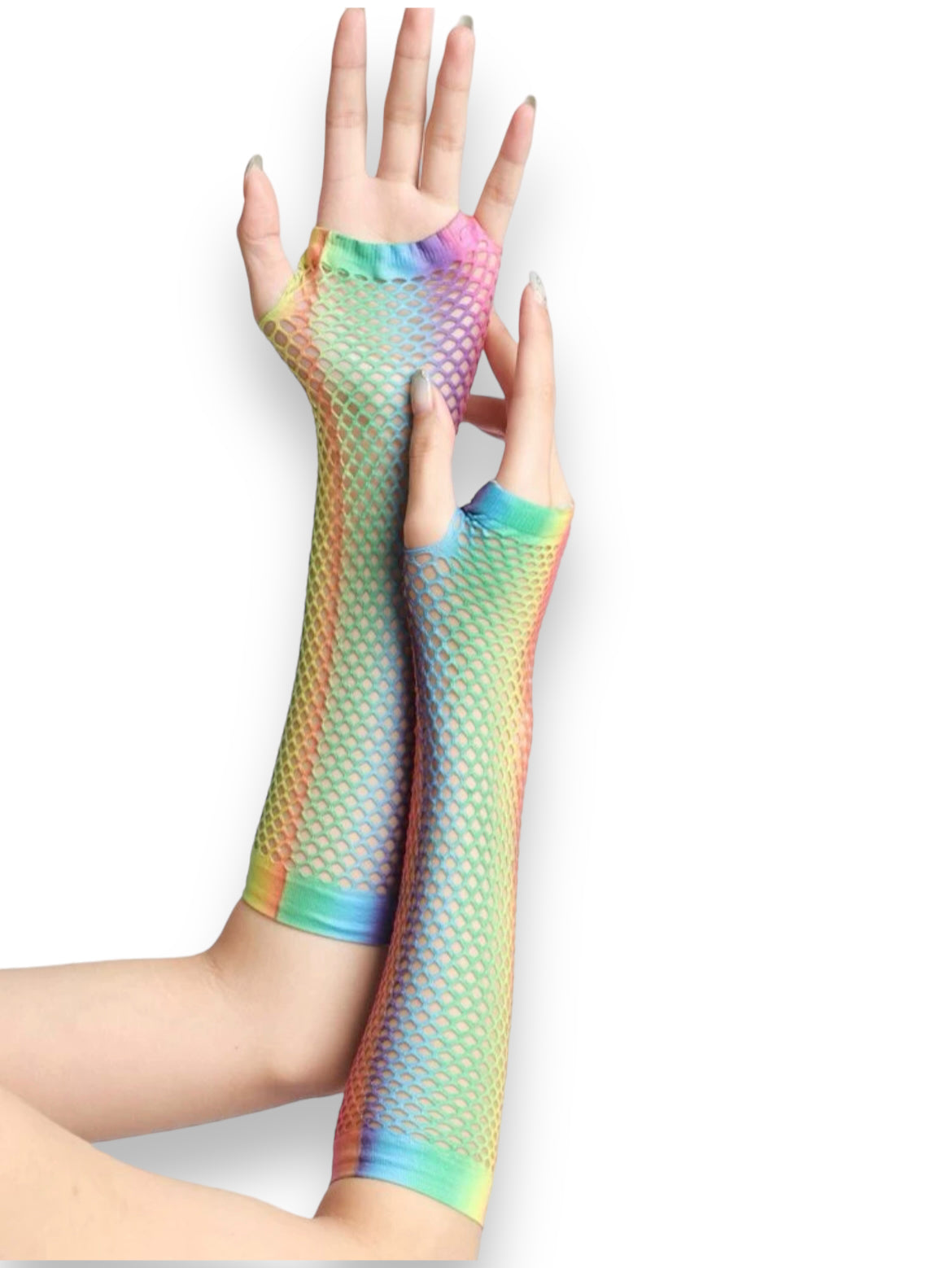 Fishnet arm warmers for pride month