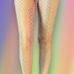 Rainbow pattern fishnet waist high tights