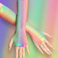 Rainbow fishnet fingerless gloves