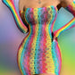 Rainbow bodycon fishnet dress with matching arm sleeves