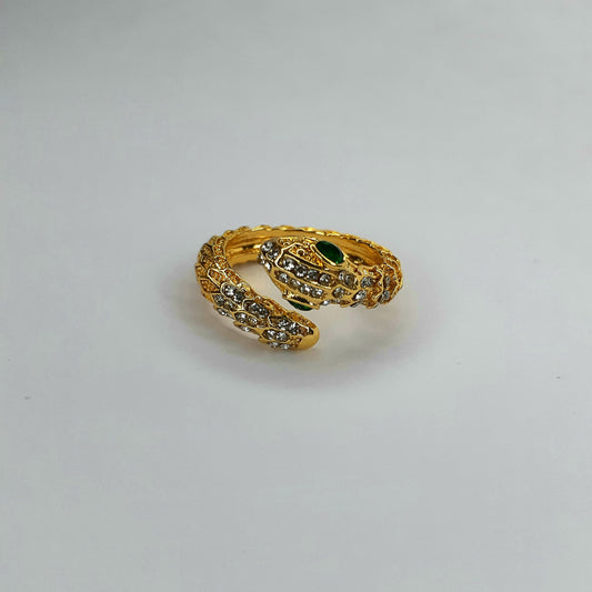 Adjustable emerald and gold snake ring
