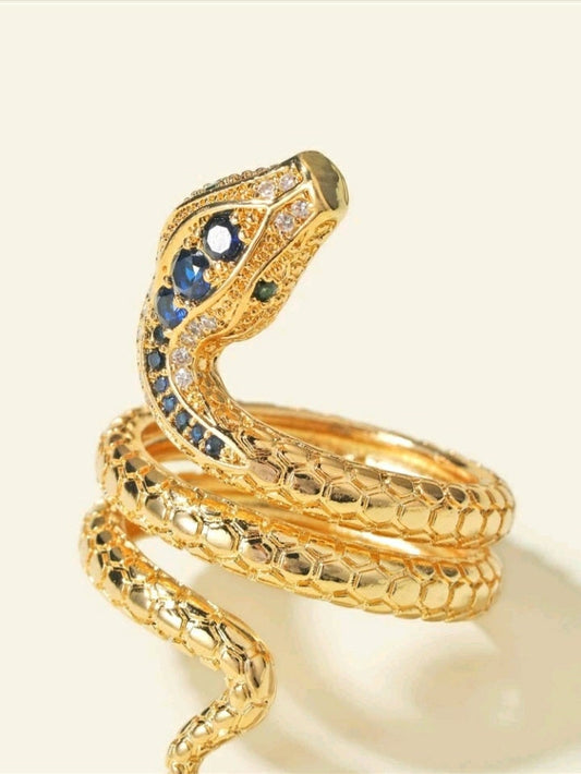 Gold Sapphire adjustable snake ring