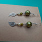 Pearl leaf dangle earrings- Green and silver