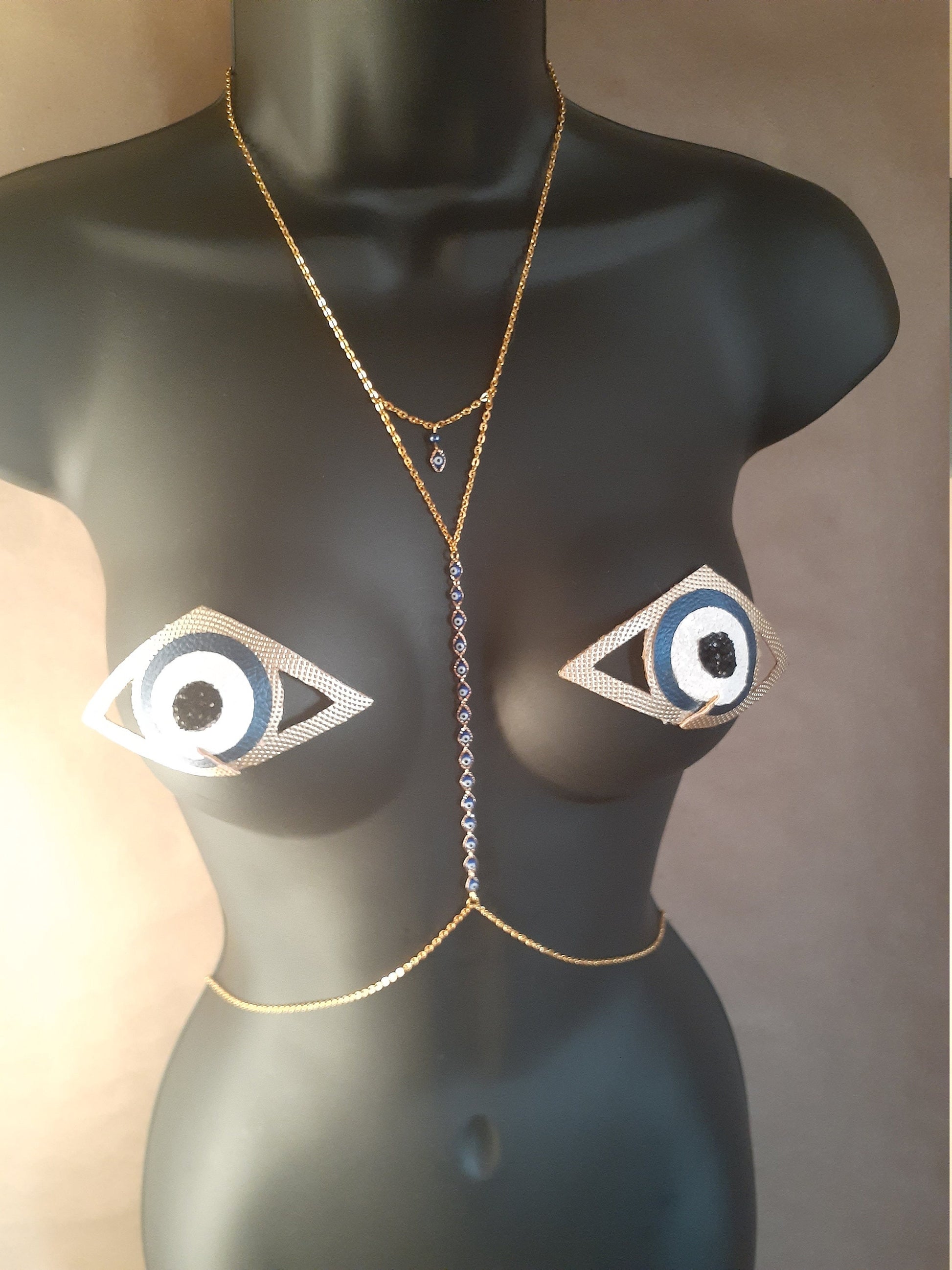 Custom made evil eye body chain. Handmade