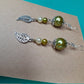 Pearl leaf dangle earrings- Green and silver