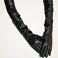 Long black faux leather gloves