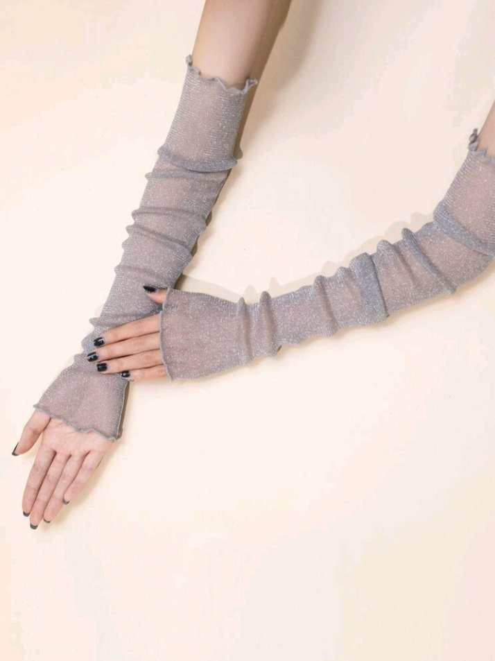 Grey arm sleeves with glitter