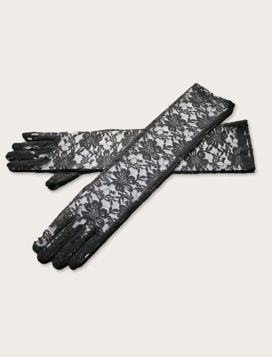 Black floral lace gloves