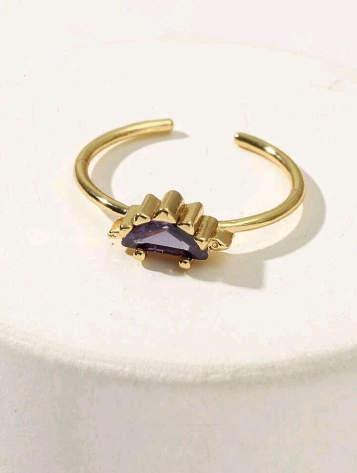 Purple crescent shaped adjustable dainty gold ring