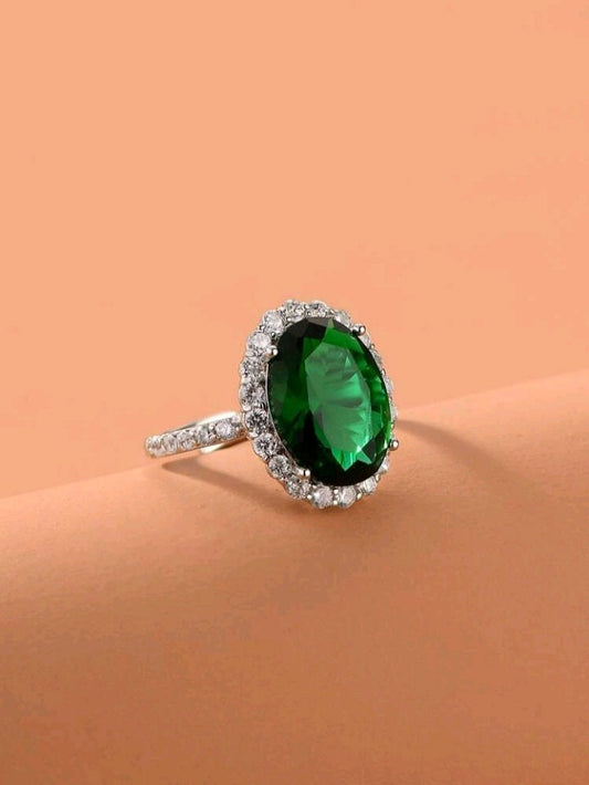 Emerald green zircon ring