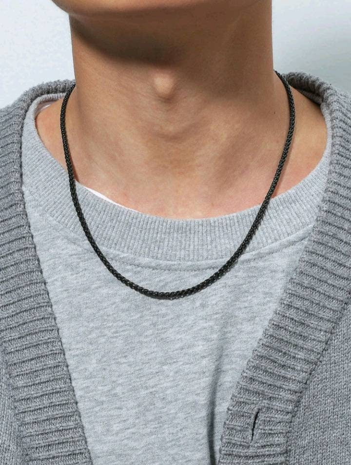 Mens black chain minimalist necklace