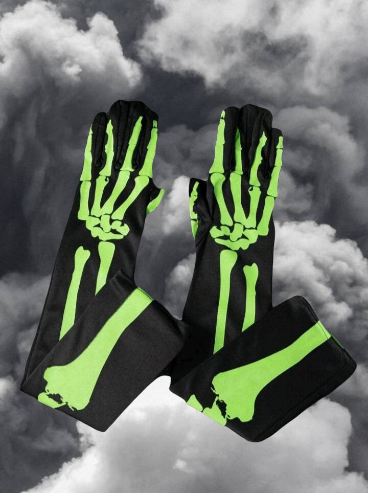 Long skeleton gloves. Glows under UV light