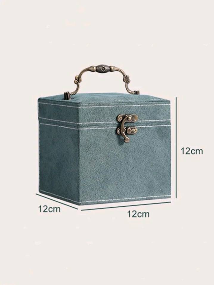 Green suede vintage inspired jewelry storage box 
