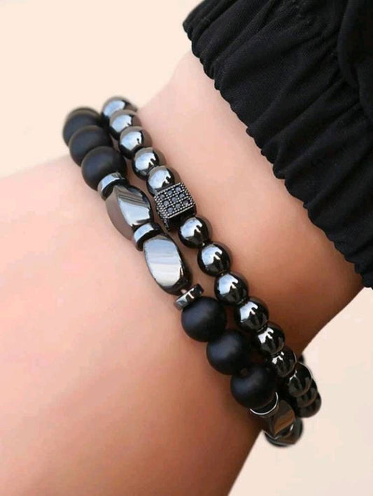 Mens gunmetal bracelet set