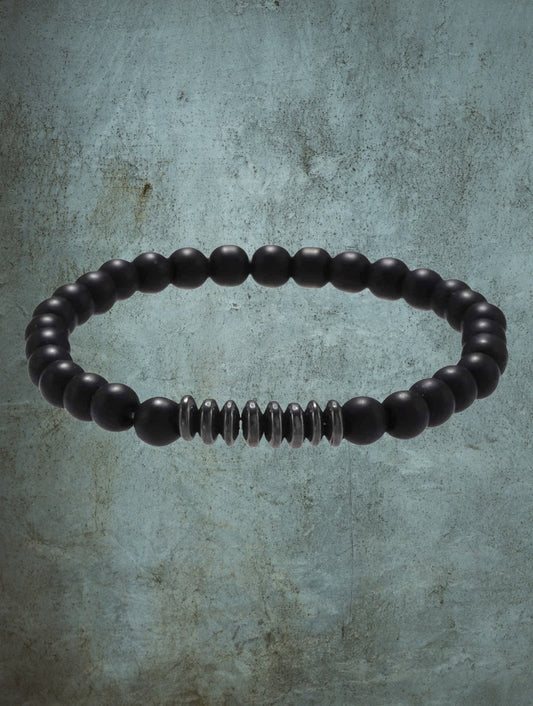 Unisex gun metal stretch beaded bracelet