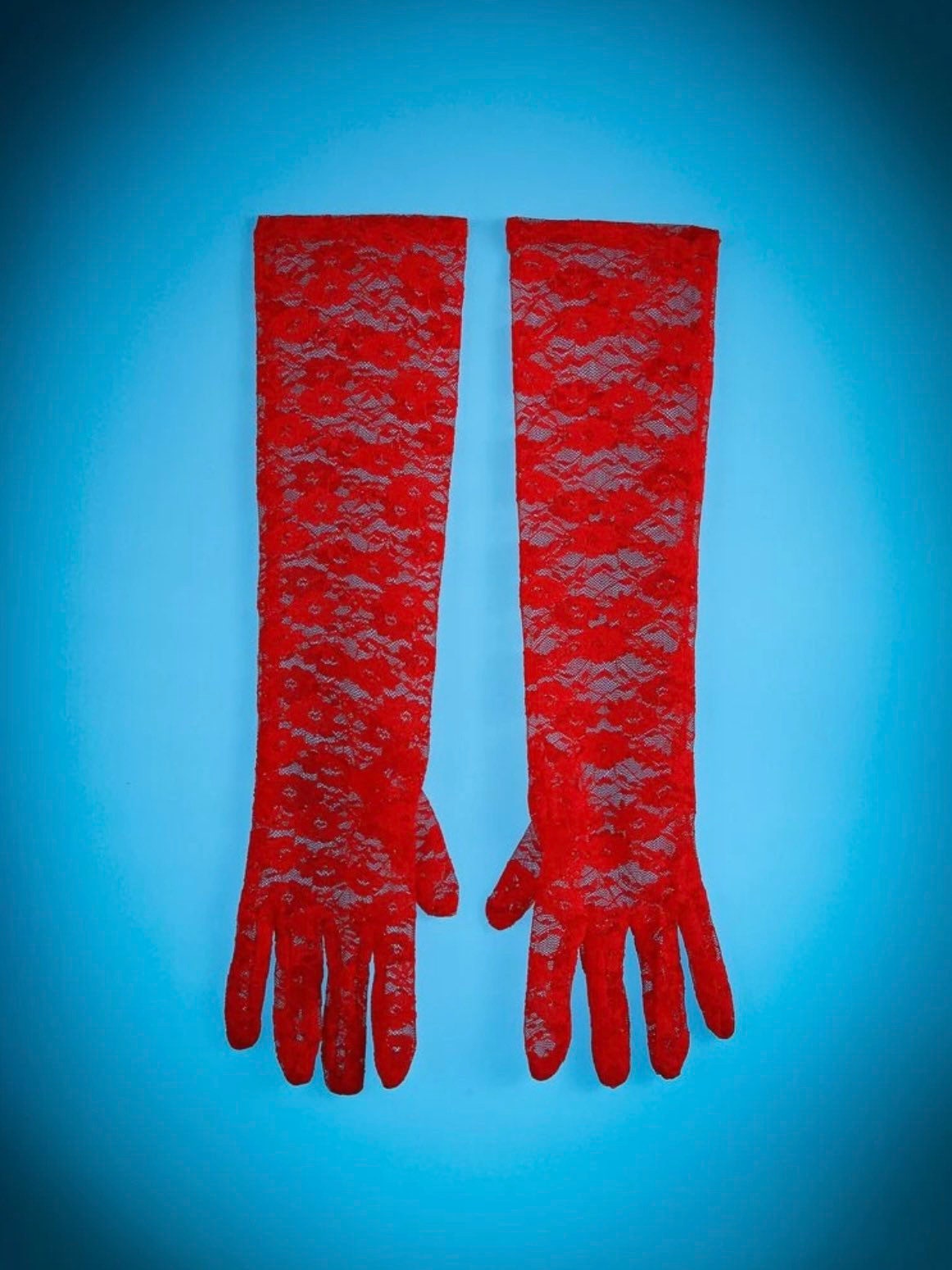 Red  elbow length floral gloves