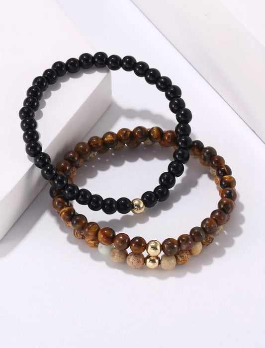 Small minimalist beaded mens bracelet set