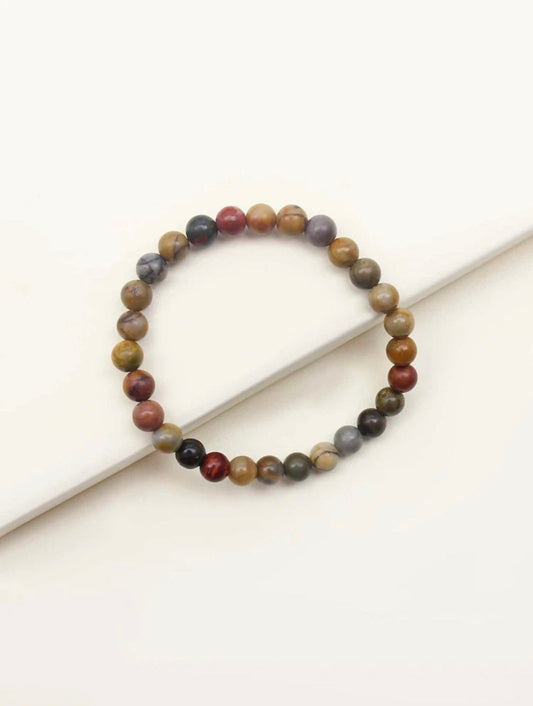 Mens beaded natural stone bracelet. Small beaded mens bracelet. 