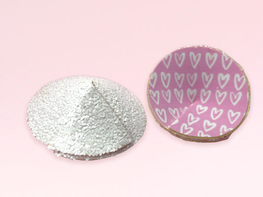 Valentines day collection- White glitter nipple pasties with pink hearts inside