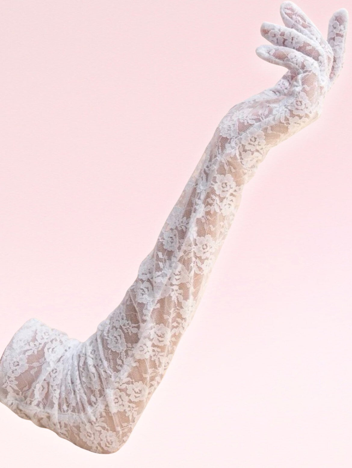 Floral lace long white gloves