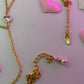 Pink glass heart gold body chain