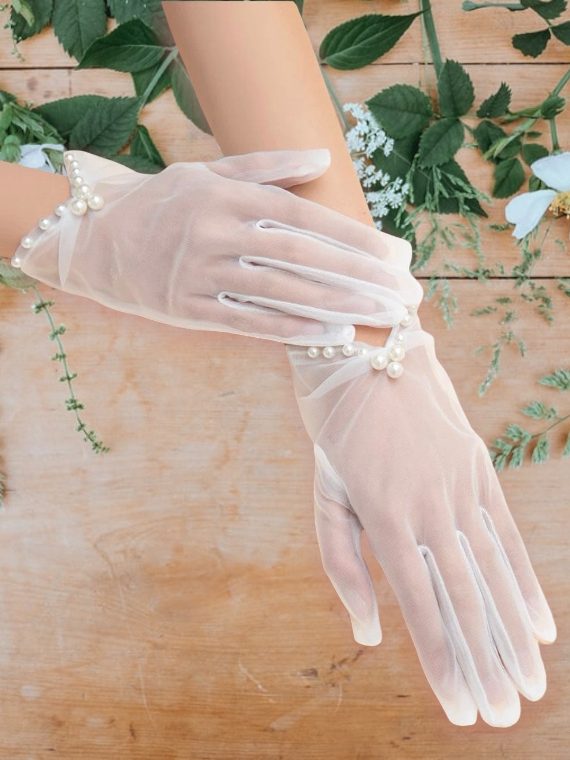 Pearl white wedding gloves