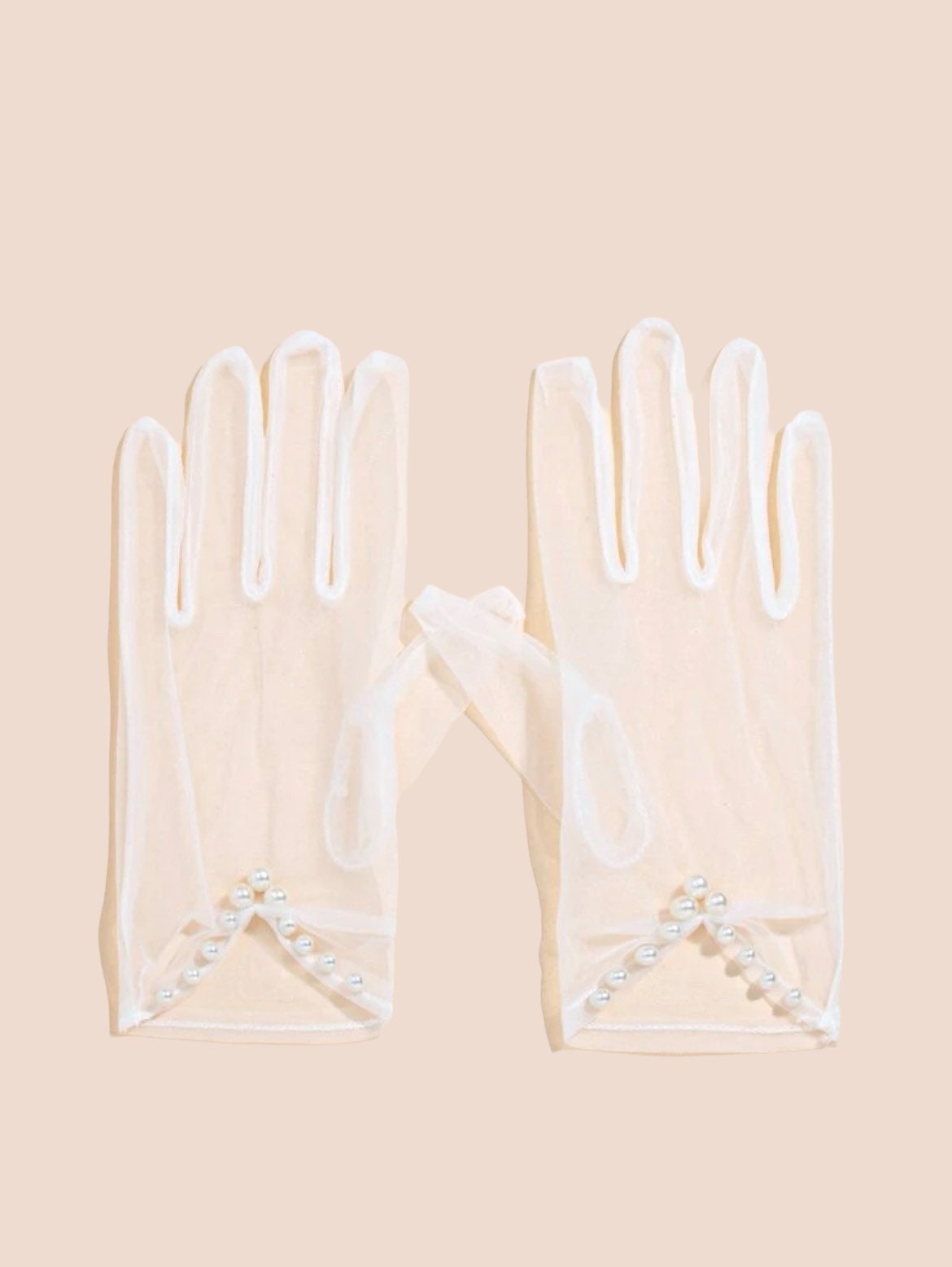 Mesh white gloves with pearls