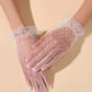 White lace ruffle trim white mesh gloves