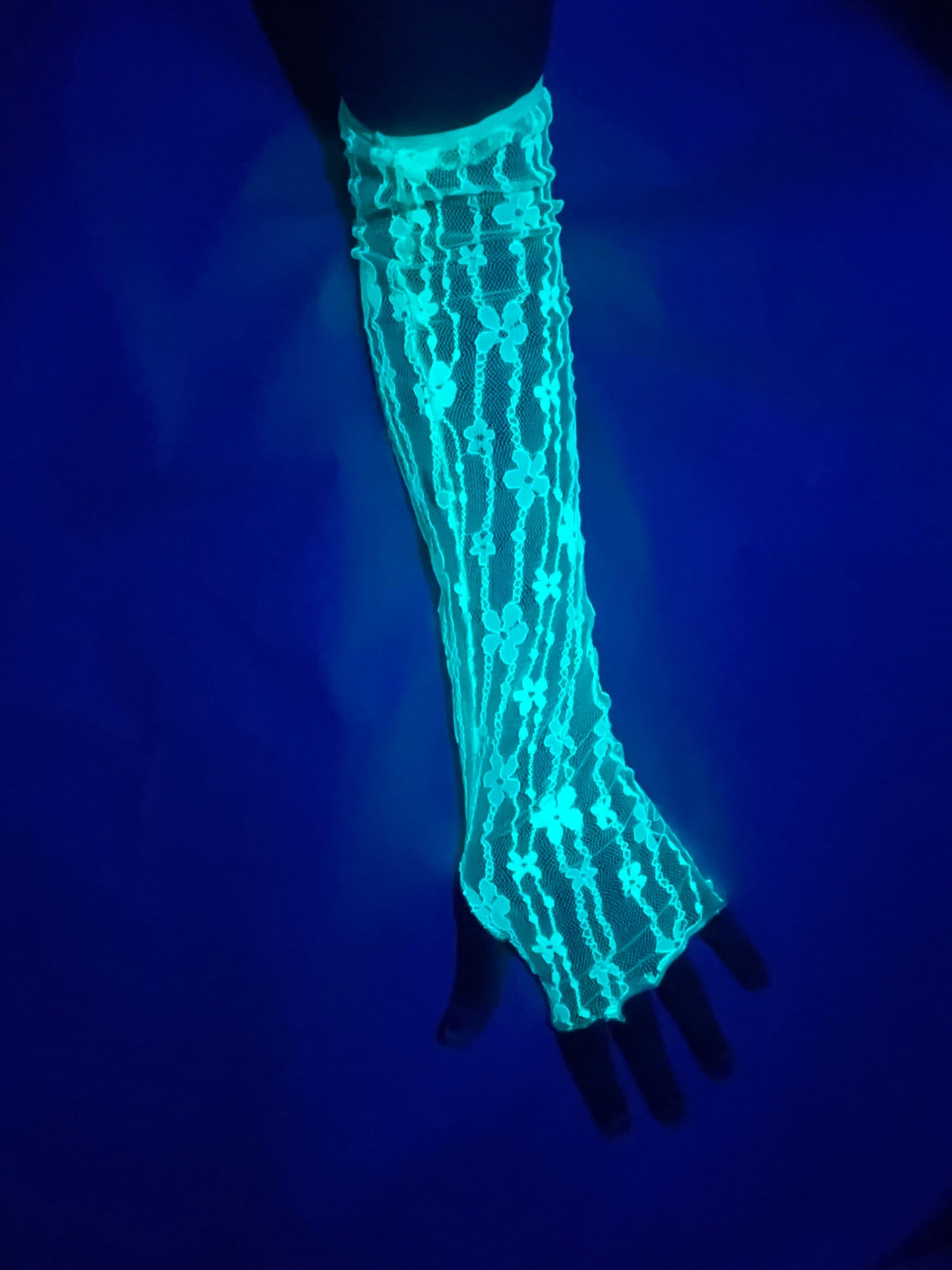 UV reactive arm sleeves, Neon flower pattern arm sleeves, Fluorescent mesh sleeves, Glow in the dark sleeves, Rave arm sleeves