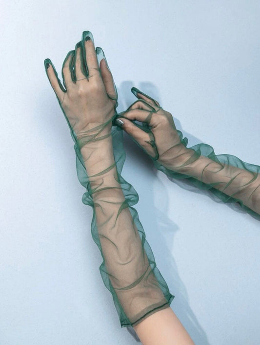 Green mesh opera gloves