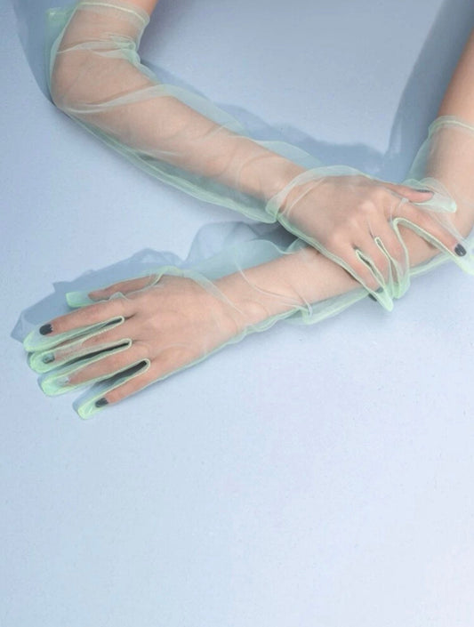 Above the elbow  green sheer gloves