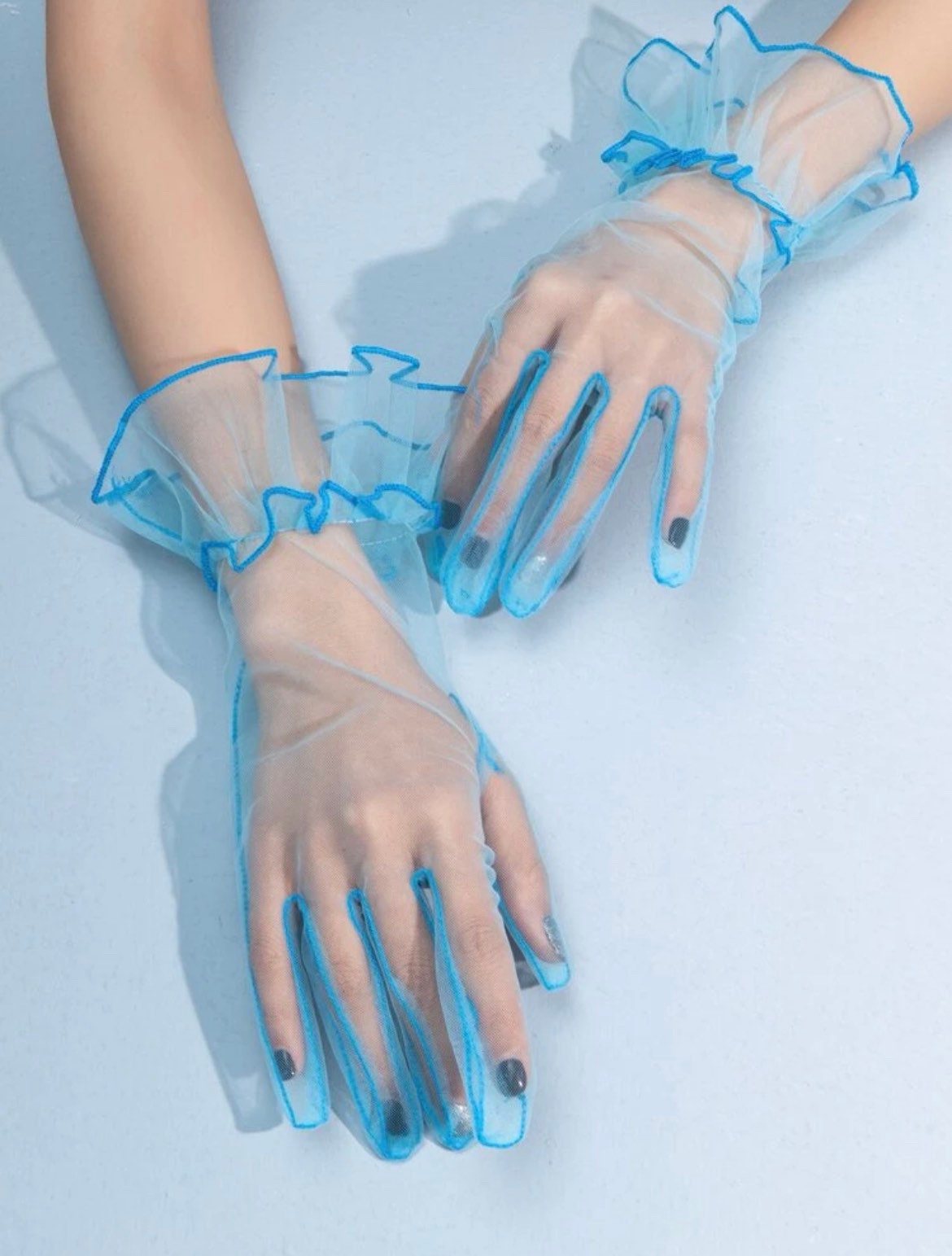 Blue mesh lolita gloves