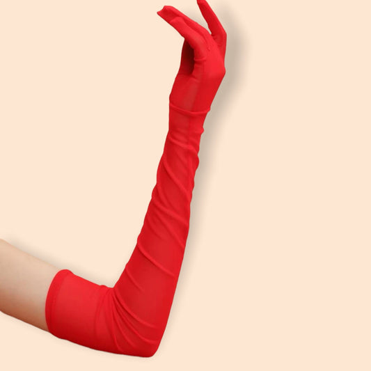 Above the elbow plain red mesh gloves