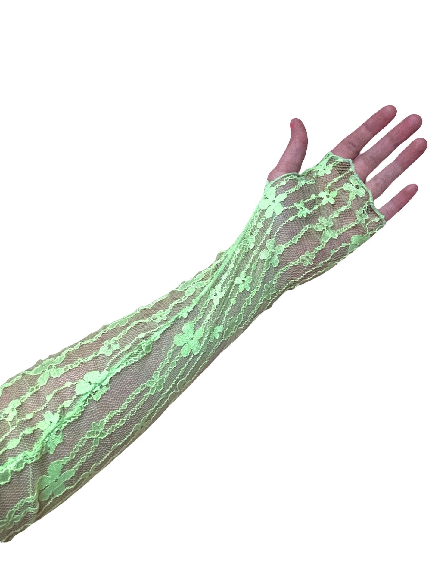 UV reactive arm sleeves, Neon flower pattern arm sleeves, Fluorescent mesh sleeves, Glow in the dark sleeves, Rave arm sleeves